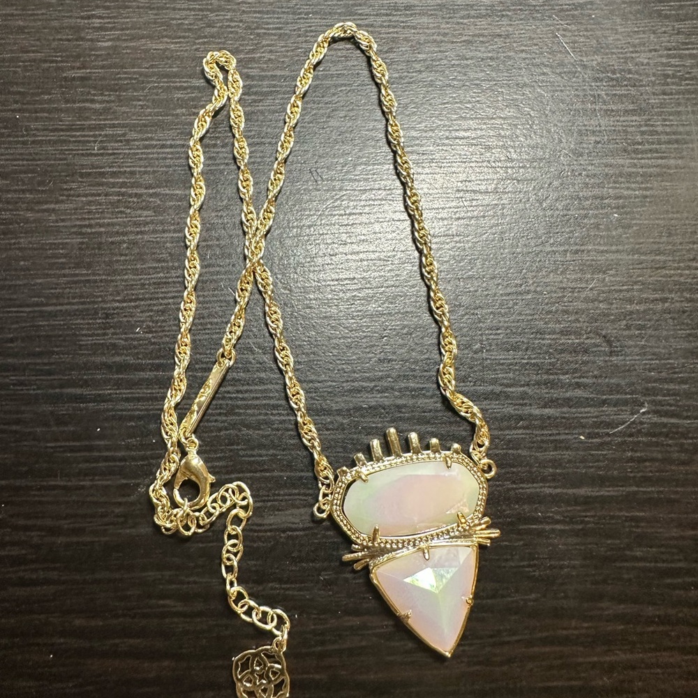 VGUC Kendra Scott Custom Gold and White Iridescent Necklace & Earring - Picture 4 of 4
